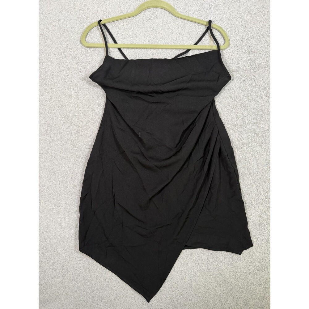 NWT Fashion Nova Womens Satin Feels Mini Dress Cowl Neck Ruched Black Size L